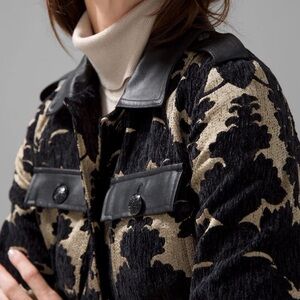 WHBM Jacquard Cropped Jacket coated denim trimmed 18